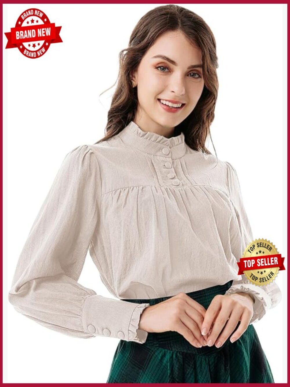 Gothic Victorian Long Sleeve Blouse Renaissance Shirt Cotton Peasant Top